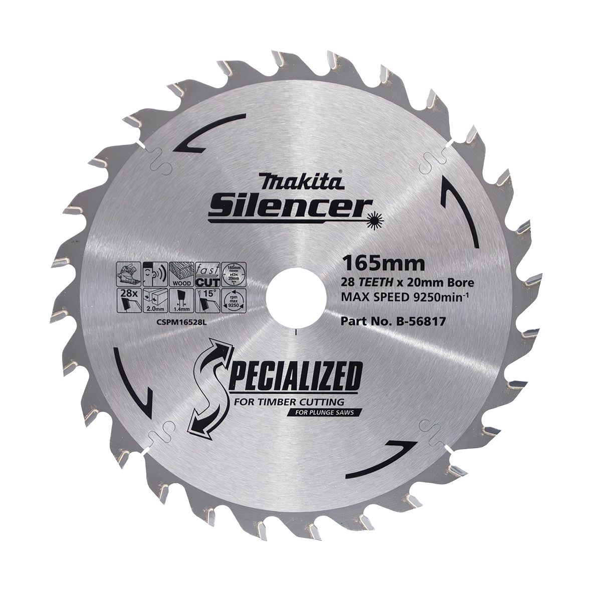 B-56817 PLUNGE SAW TCT SAW BLADE 165mm x 20 x 28T / 2mm THIN KERF