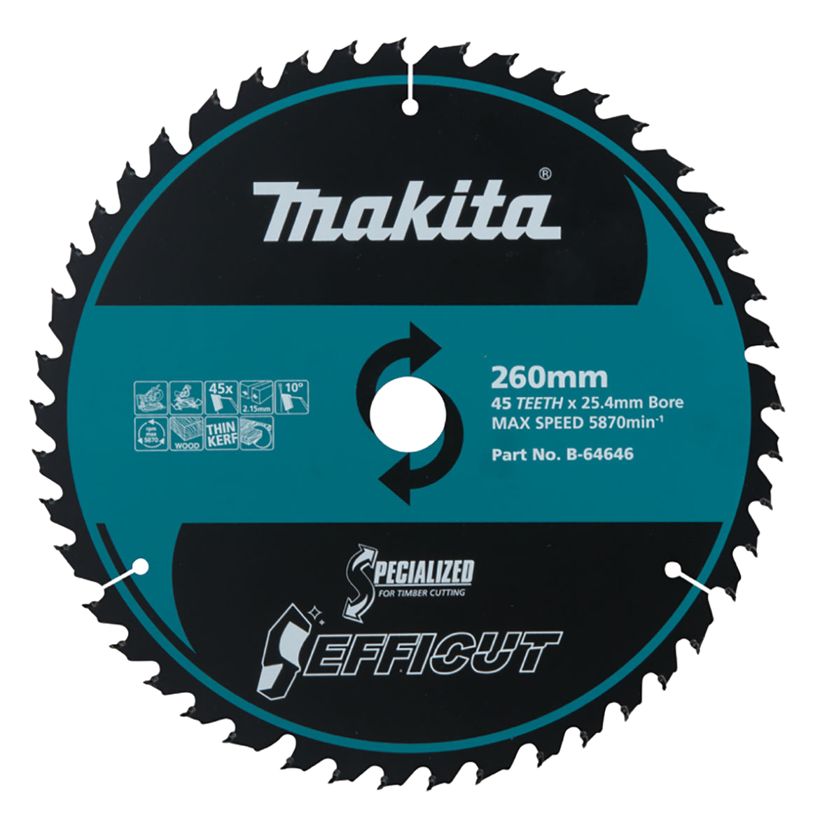 B-64646 EFFICUT WOOD TCT SAW BLADE 260mm x 25.4 x 45T