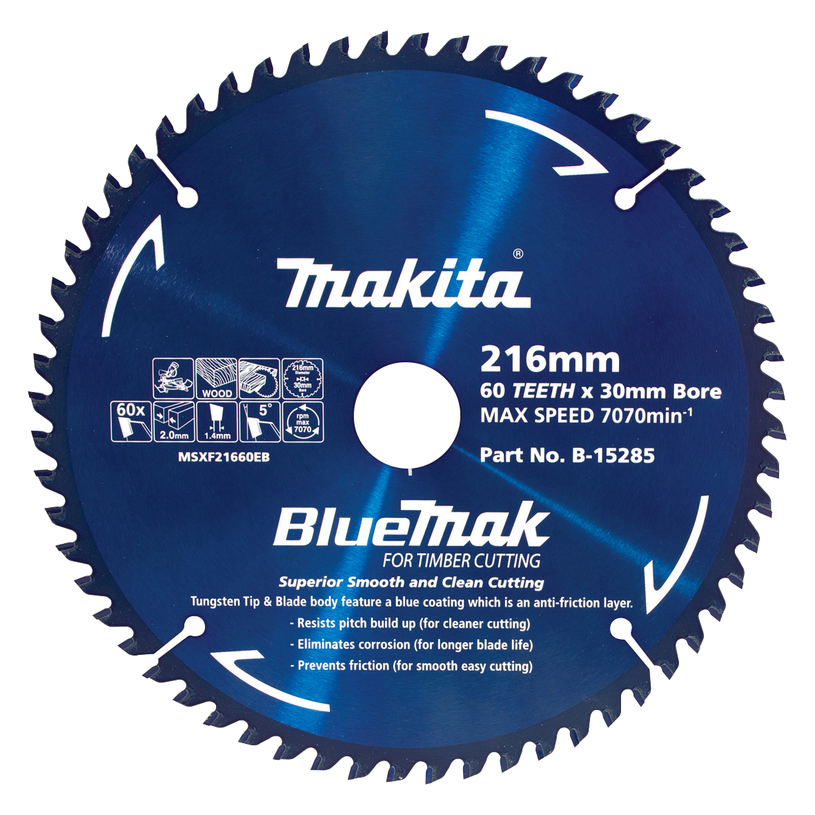 B-15285 BLUEMAK TCT SAW BLADE 216mm x 30/16mm x 60T