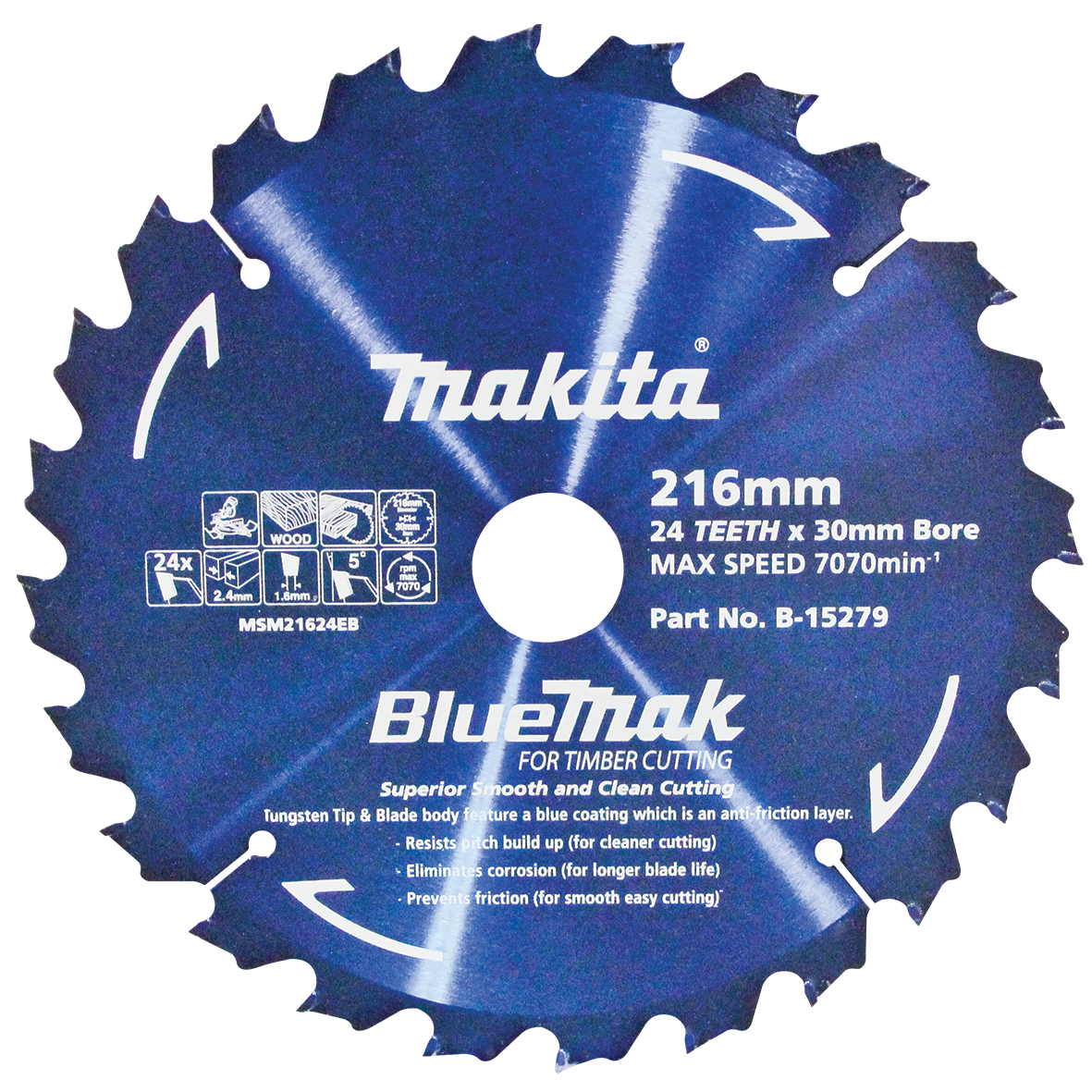 B-15279 BLUEMAK TCT SAW BLADE 216mm x 30/16mm x 24T