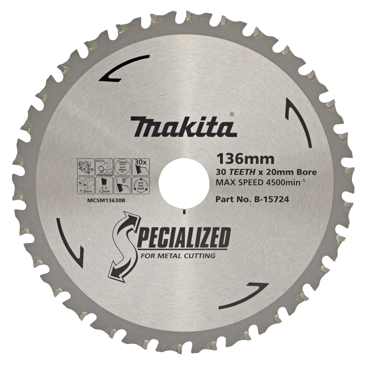 B-15724 Makita COLD METAL CUTTING TCT SAW BLADE 136mm x 20mm x 30T