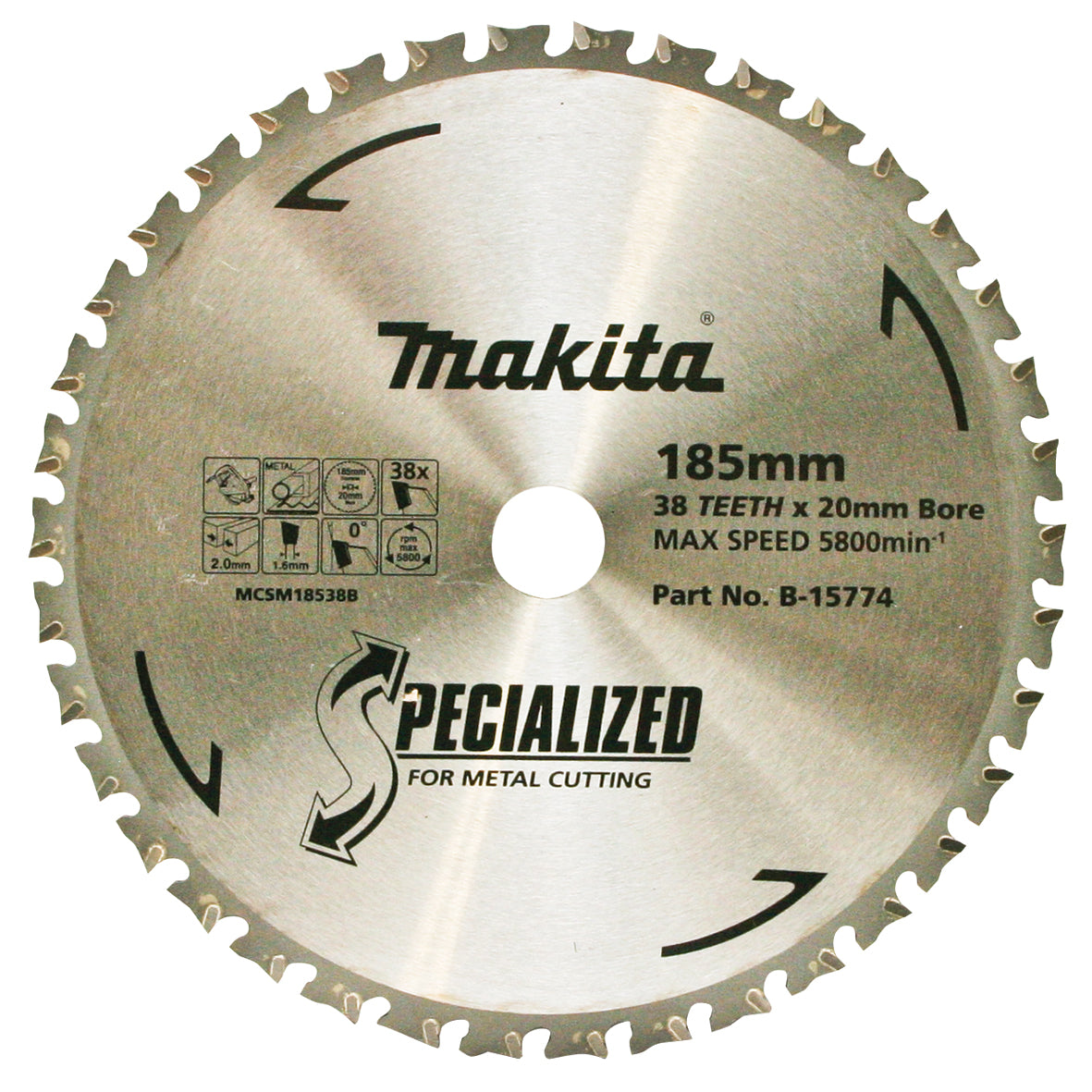 B-15774 Makita COLD METAL CUTTING TCT SAW BLADE 185mm x 20mm x 38T