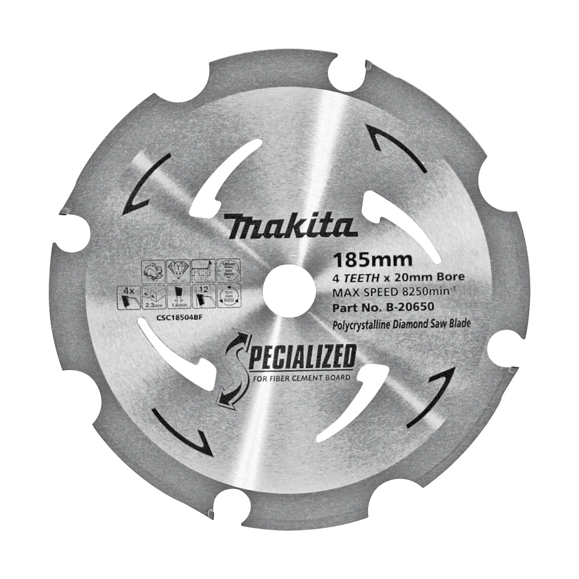 B-20650 Makita PCD FIBRE CEMENT SAW BLADE 185mm x 20mm x 4T