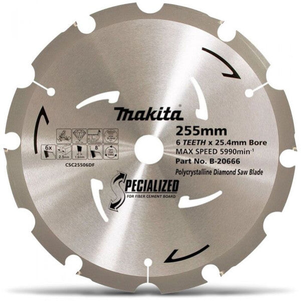 B-20666 Makita PCD FIBRE CEMENT SAW BLADE 255mm x 25.4mm x 6T