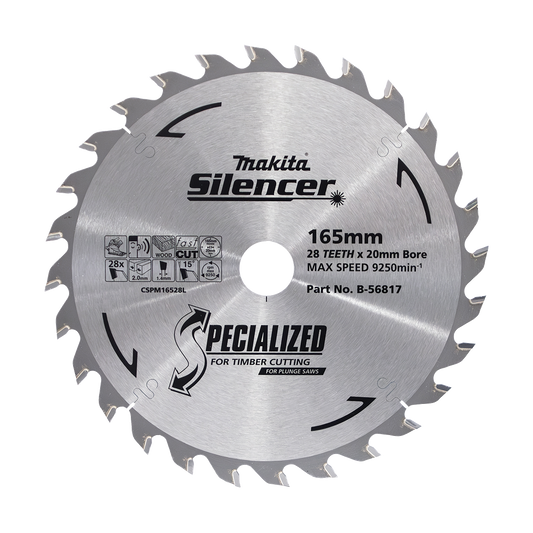 B-56817 PLUNGE SAW TCT SAW BLADE 165mm x 20 x 28T / 2mm THIN KERF
