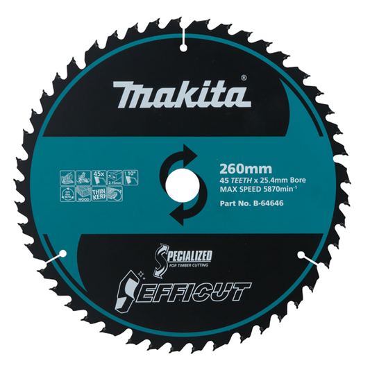 B-64646 EFFICUT WOOD TCT SAW BLADE 260mm x 25.4 x 45T
