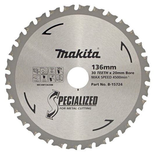 B-15724 Makita COLD METAL CUTTING TCT SAW BLADE 136mm x 20mm x 30T