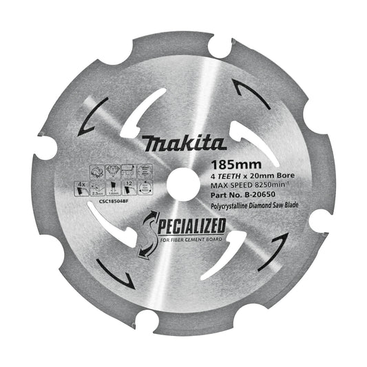B-20650 Makita PCD FIBRE CEMENT SAW BLADE 185mm x 20mm x 4T